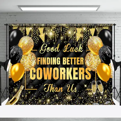 Black Gold Balloons Glitter Resign Party Backdrop