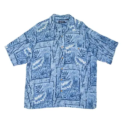 PURITAN Hawaiian Shirt Blue Viscose Floral Short Sleeve Mens L