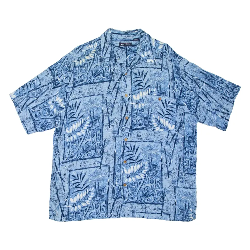PURITAN Hawaiian Shirt Blue Viscose Floral Short Sleeve Mens L