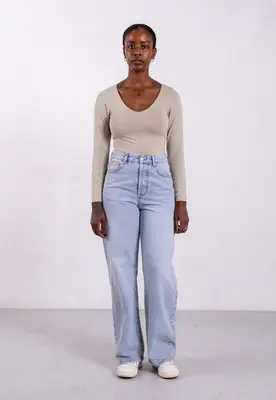 Organic Cotton V-Neck Long Sleeve T-Shirt, Sage Grey | Size: M