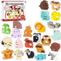 Wooden Alphabet Learning Toy, 1 Box Animal Pattern Peg Puzzles, Shape Sorting Pairing Montessori Preschool Early Learning Edu...