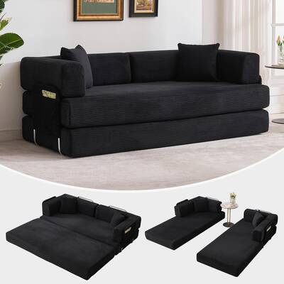 Garvee Convertible Sleeper Sofa Bed, 78.8 Floor Sofa Bed, 5-in-1 Folding Mattress Couch Loveseat with Fixed-Shape Frame, Pil...