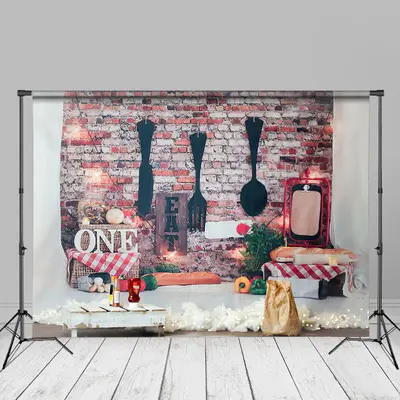 Tablewares Eat Brick Wall 1St Birthday Photo Backdrop - Aperturee