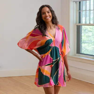 Metamorphosis Kimono Mini Dress - Pink - M