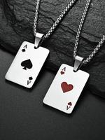 Street Trend Ace of Hearts Pendant Necklace, Vintage Poker Card Charm Y2K Chain Necklace, Punk Hip Hop Styles Necklace for Me...
