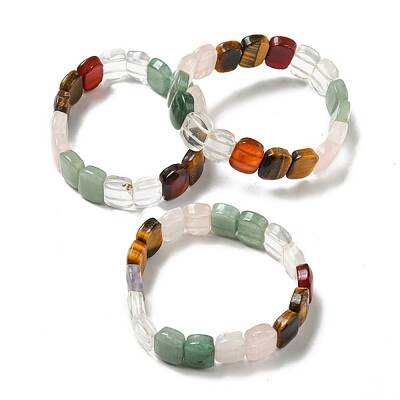 Natural Mixed Gemstone Rectangle Beaded Stretch Bracelets