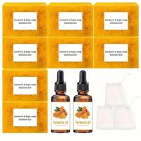 Turmeric Soap & Essential Oil Set, 1 Set with 8 Counts Turmeric Soap Bar & 2 Counts Turmeric Essential Oil & 3 Counts Soap Ba...