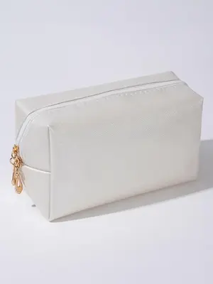 Solid Color Makeup Toiletry Travel Bag, Waterproof PU Leather Toiletry Storage Bag, Portable Wash Bag Organizer, Large Capaci...