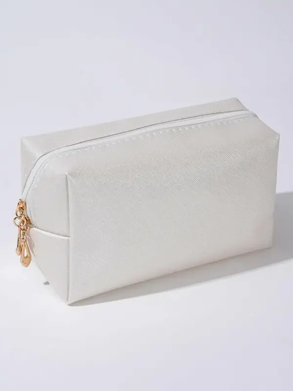 Solid Color Makeup Toiletry Travel Bag, Waterproof PU Leather Toiletry Storage Bag, Portable Wash Bag Organizer, Large Capaci...