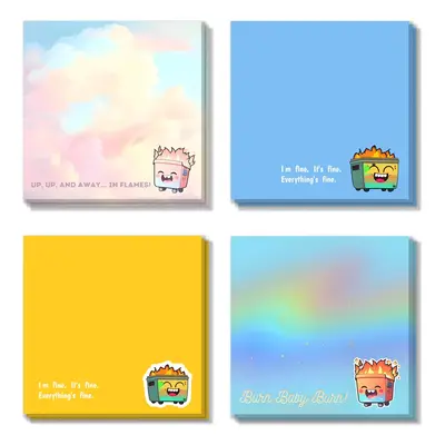 Cartoon Dumpster Fire Pattern Sticky Note, 4 Counts/set 50 Sheets Creative Office Note Pad, Adhesive Sticky Note for School O...