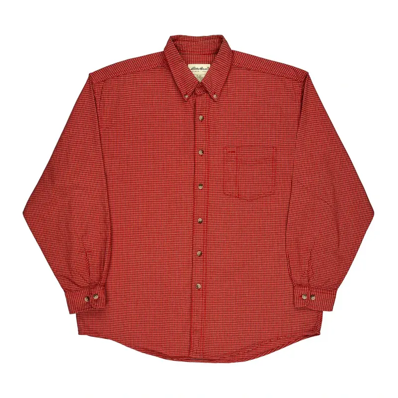 Eddie Bauer Checked Flannel Shirt - Large Red Cotton | Size: large
