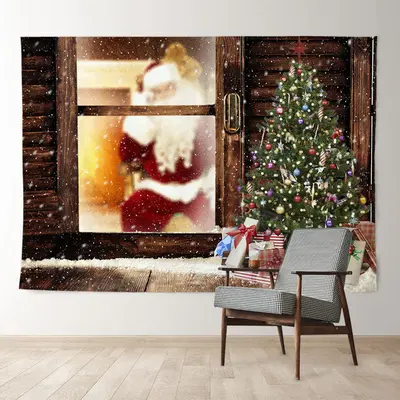 Aperturee Santa Claus Outdoor Snowy Tree Christmas Backdrop