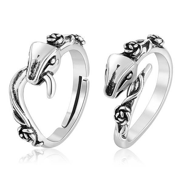 2Pcs 2 Style Alloy Snake with Rose Open Cuff Rings Set