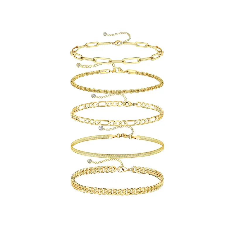Tewiky 14K Gold Plated Copper Bracelets for Women Waterproof, 14K Gold Jewelry Sets for Women Trendy Thin Dainty Stackable Cu...