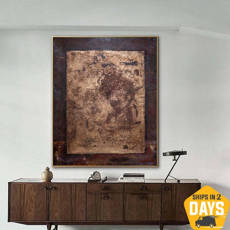 Extra Large Oil Painting On Canvas Brown Wall Art Abstract Artwork Painting Canvas Brown Colors Art for Living Room | BRASS I...