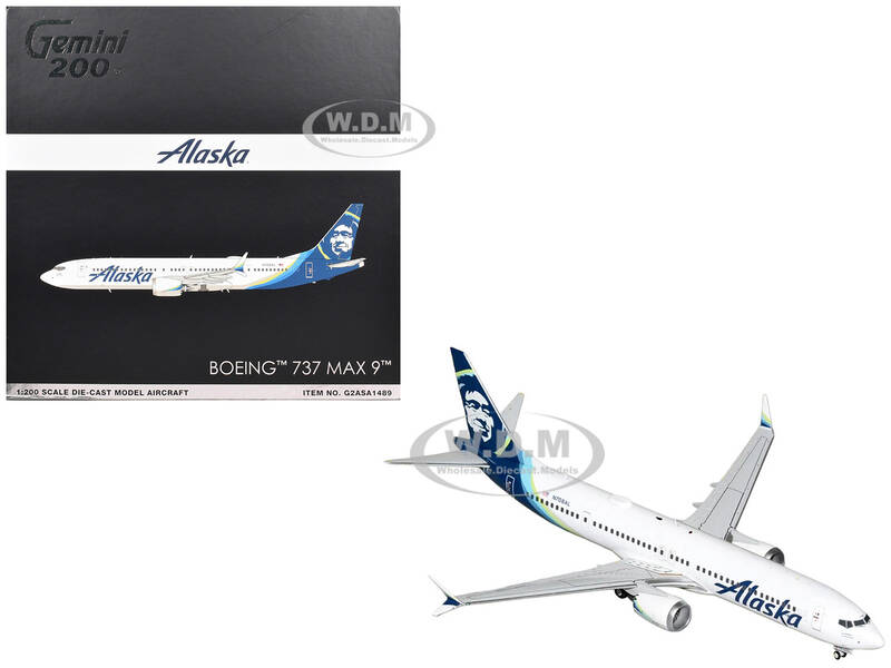 Boeing 737 MAX 9 Commercial Aircraft Alaska Airlines (N708AL) White with Blue Tail Gemini 200 Series 1/200 Diecast Model ...