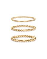 PAVOI 14K Gold Plated Beaded Bracelet Pack for Women - Stainless Steel 3-Piece Stretchy Bracelet Set - Waterproof Ball Trio