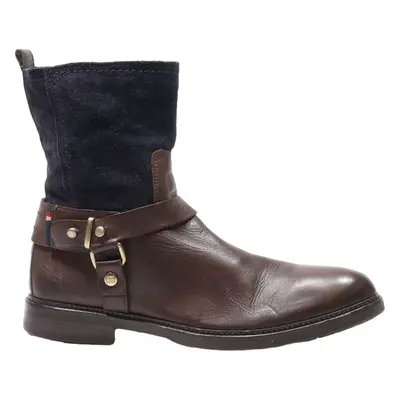 TOMMY HILFIGER High Boots Brown Leather Womens UK 7