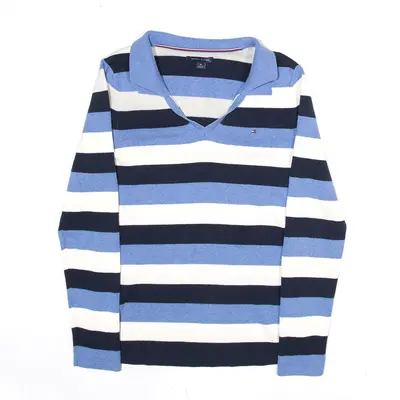 TOMMY HILFIGER Patterned Jumper Blue Striped Collared Boys M