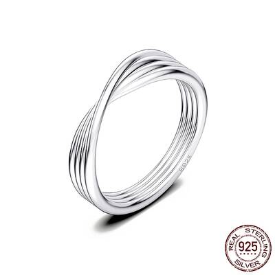 Rhodium Plated 925 Sterling Silver Criss Cross Finger Ring