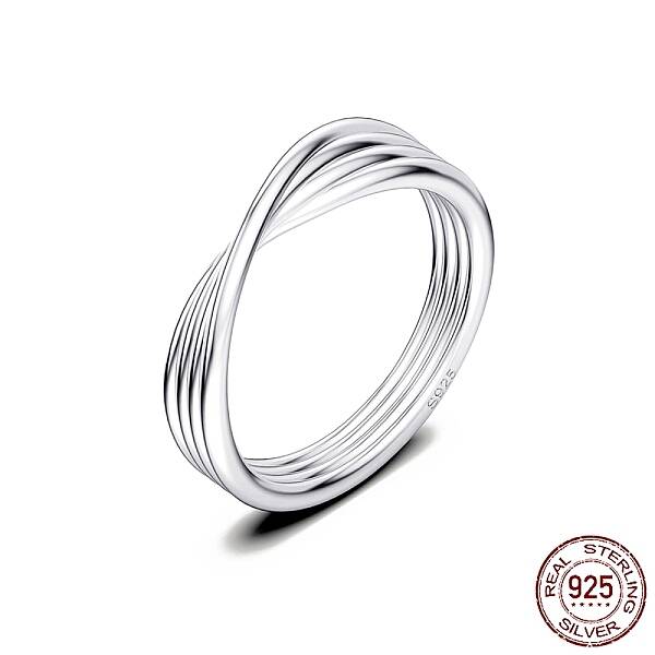 Rhodium Plated 925 Sterling Silver Criss Cross Finger Ring