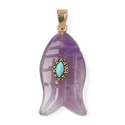 Natural Amethyst & Synthetic Turquoise Carved Pendants