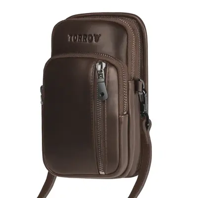 Leather Crossbody Phone Bag - Dark Brown