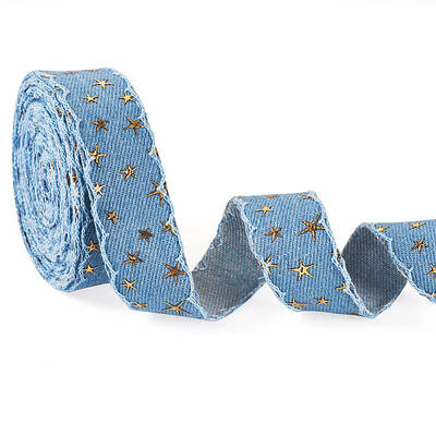5 Yards Polyester 3D Star Gold Stamping Ribbon
