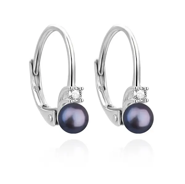 Agato Fascinating Silver Earrings with Black Pearl AGUC3513P-BK