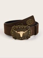 Women's Boho Style Cow Head Decorated Belt, Vintage Western Trendy Belt for Jeans & Dress, Fashion Accessories for Daily Wear...