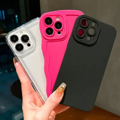 Solid Color Wave Design Phone Case, 3 Counts Anti-fall Fully Edged Mobile Phone Case, Shockproof Cases Cover Phone Cases for ...