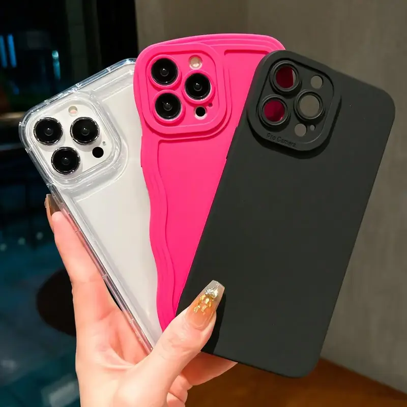 Solid Color Wave Design Phone Case, 3 Counts Anti-fall Fully Edged Mobile Phone Case, Shockproof Cases Cover Phone Cases for ...