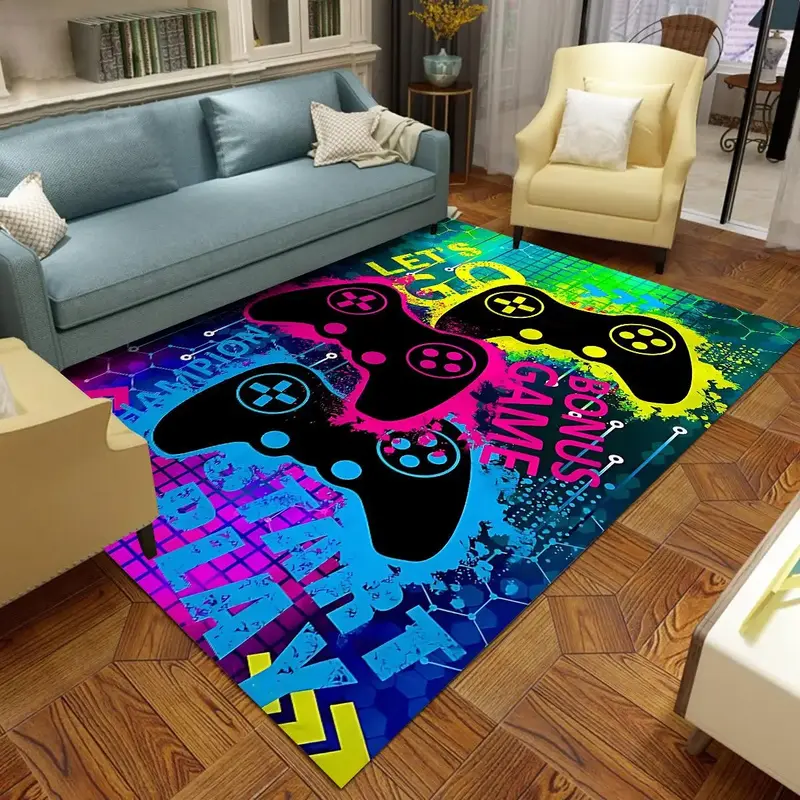 Game Room Carpet, 1 Count Non-slip & Anti-dirty Gamepad Print Area Large Rug, Indoor Decorative Rug for Home Living Room Bed...