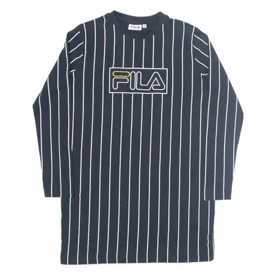 FILA Oversized T-Shirt Dress Black Striped Long Sleeve Knee Length Womens UK 10