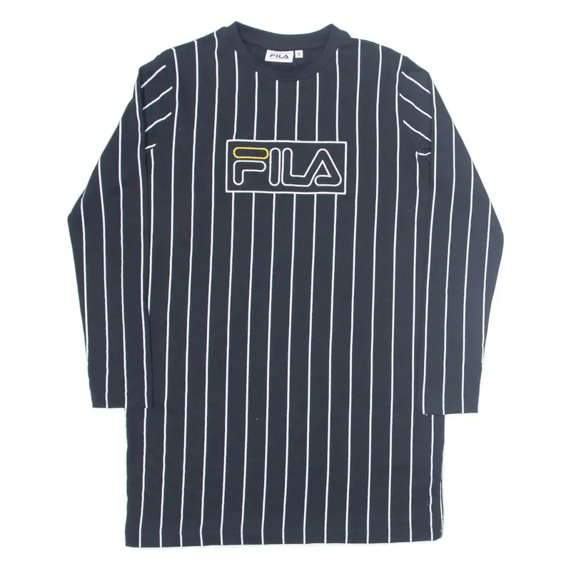 FILA Oversized T-Shirt Dress Black Striped Long Sleeve Knee Length Womens UK 10