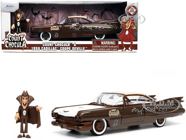 1959 Cadillac Coupe DeVille Brown and White with Graphics and Count Chocula Diecast Figurine \