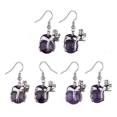 Natural Amethyst Frog Dangle Earrings