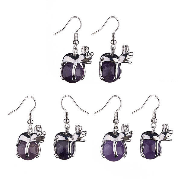 Natural Amethyst Frog Dangle Earrings
