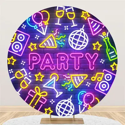 Aperturee Neon Light Brick Wall Circle Dance Party Backdrop | Custom Curtain Party Backdrop | Wall Backdrop For Party | Party...