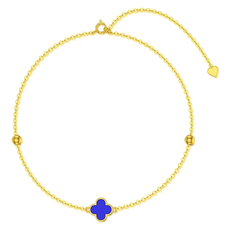 14K Gold Lapis Lazuli Four Leaf Clover Charm Bracelet