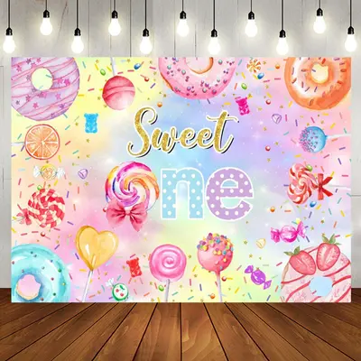 Colorful Candy Donut Star 1st Birthday Backdrop - Aperturee