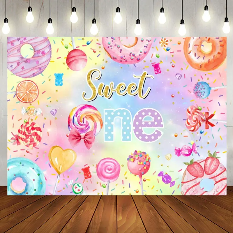 Colorful Candy Donut Star 1st Birthday Backdrop - Aperturee