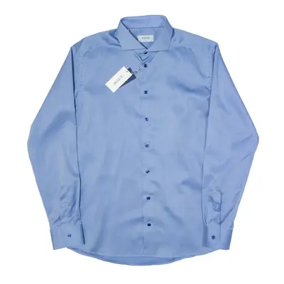 ETON Slim Plain Shirt Blue Long Sleeve Mens L
