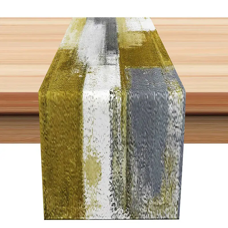 Mixed Grey White Gold Textured Vintage Table Runner - Aperturee