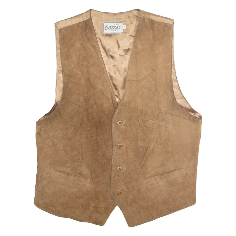 GATSBY Mens Waistcoat Brown Leather Suede 90s S