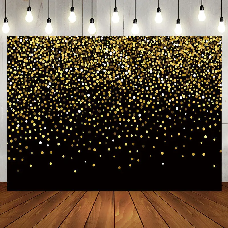 Gold Sequin Glitter Black Happy Birthday Backdrop - Aperturee