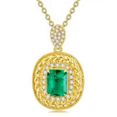Sterling Silver with Yellow Gold Plated Princess Cut Cubic Zirconia Round Pendant Necklace