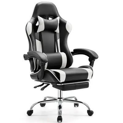 Height-Adjustable Gaming Chair with Footrest, 360° Swivel Seat, Headrest for Office or Gaming Use