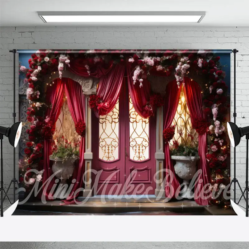 Red Curtain And Door Flower Light Backdrop For Photo - Aperturee