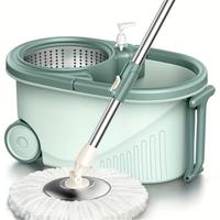 1 set of hands-free rotating mop and bucket set, dry and wet dust mop, suitable for hard wood, laminate, marble floor cleanin...